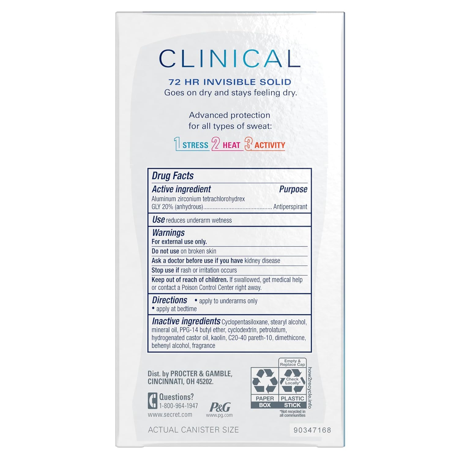 Secret Antiperspirant Clinical Strength Deodorant for Women, 72 Hr Sweat Protection Invisible Solid, Free & Sensitive Unscented, 1.6 Ounce (Pack of 3) - 24hrsmart